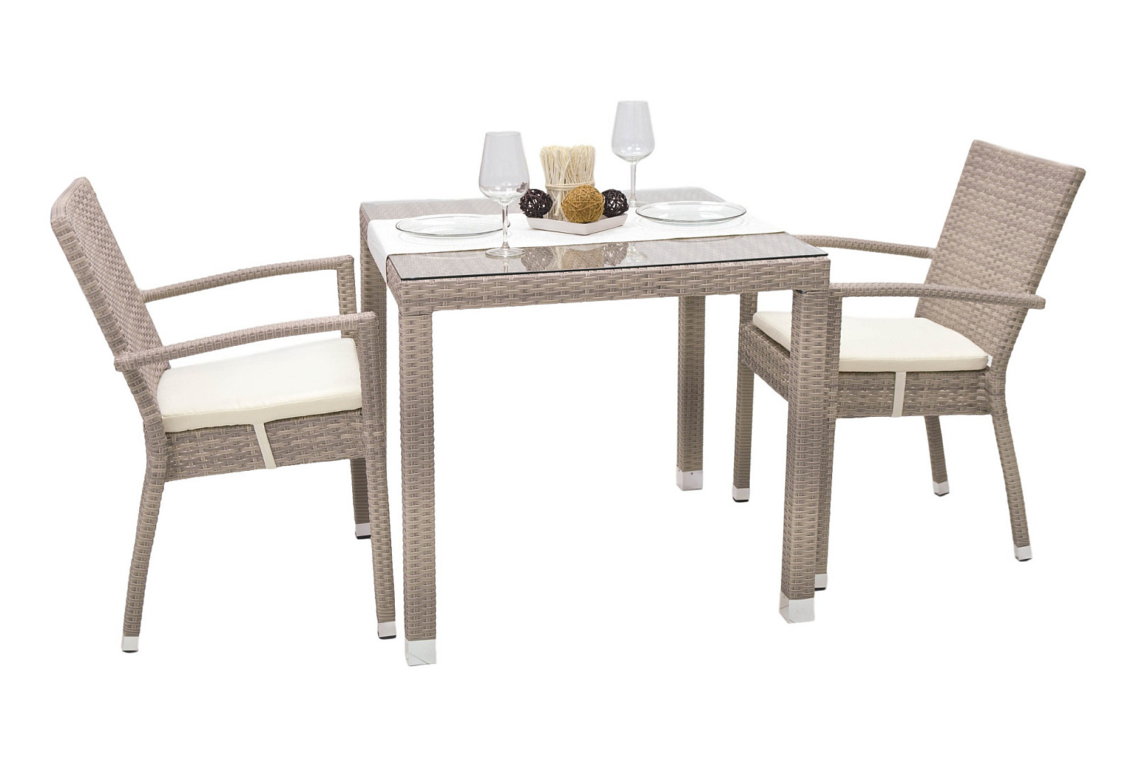 Kerti rattan asztal NAPOLI 80x80 cm-es (szürke-bézs) termék 2. képe